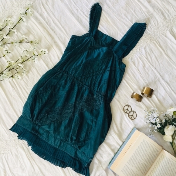 BCBG Teal Cotton and Lace Runway Dress - Picture 5 of 5